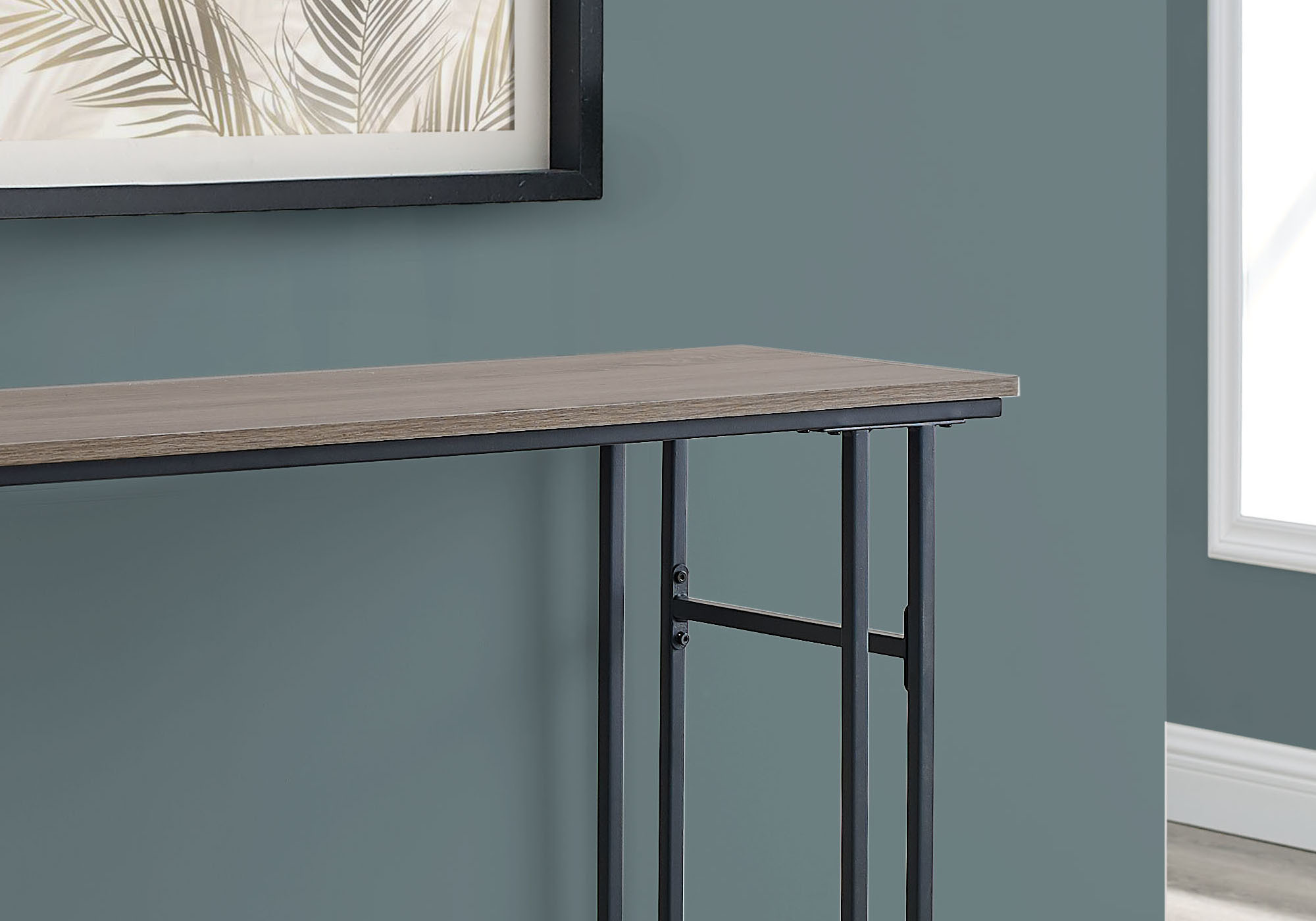 ACCENT TABLE - 48"L - TAUPE / BLACK METAL HALL CONSOLE